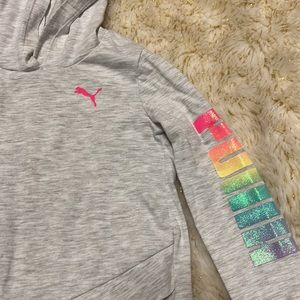 Kids Puma, Long Sleeve Shirt, With Hoodie, Light Grey